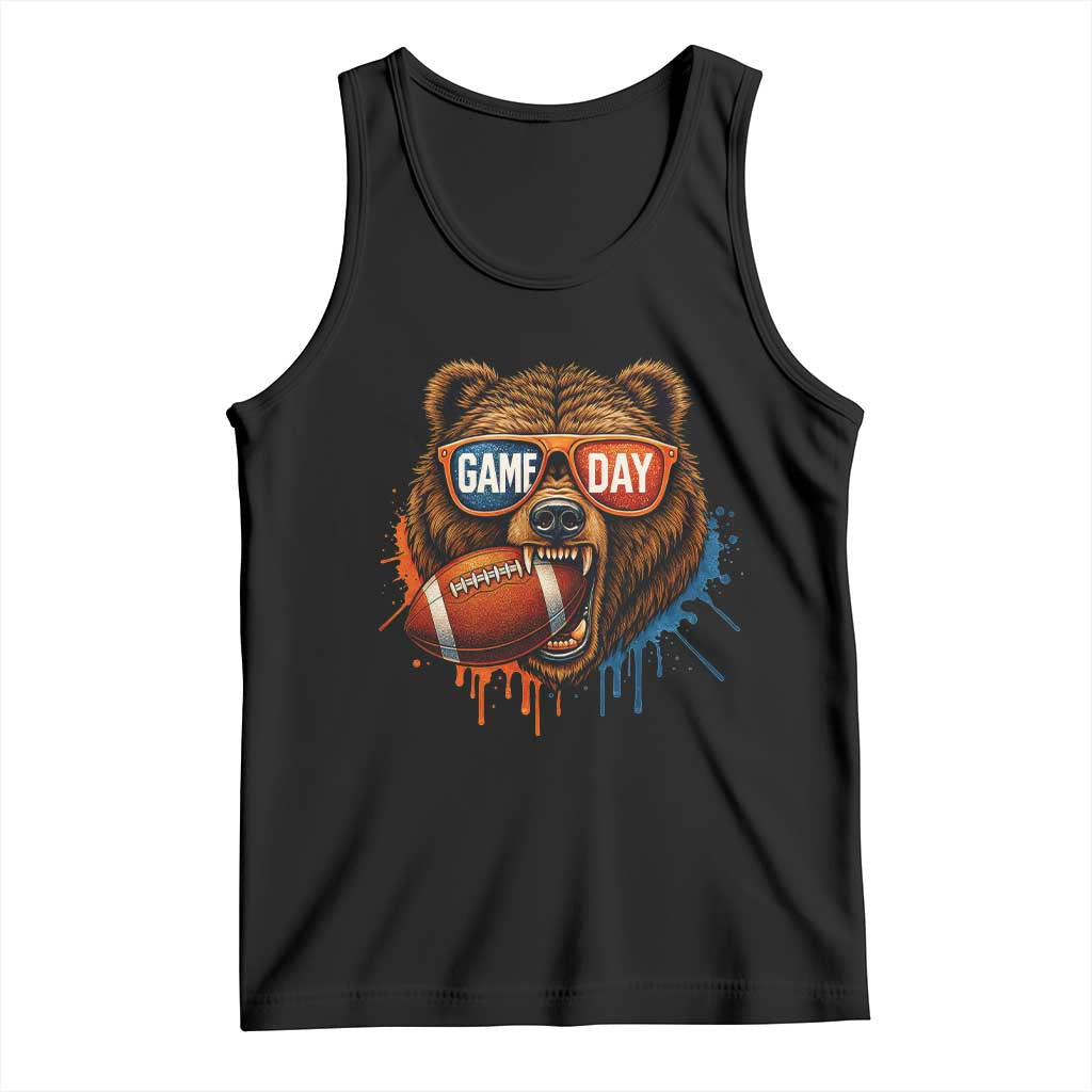 Cool Game Day Bear Graphic Tank Top Bold Football Fan Dripping Paint - Wonder Print Shop