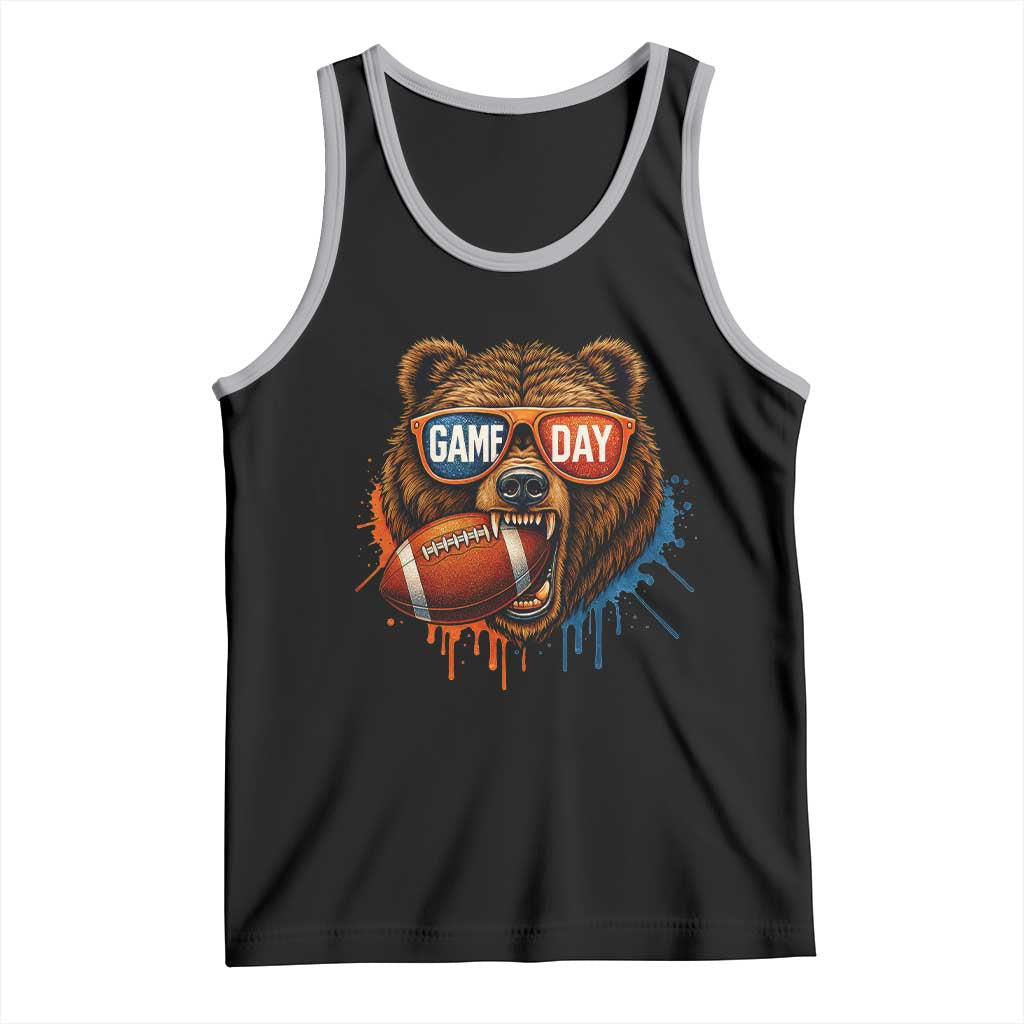 Cool Game Day Bear Graphic Tank Top Bold Football Fan Dripping Paint - Wonder Print Shop