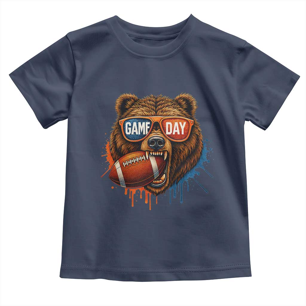 Cool Game Day Bear Graphic Toddler T Shirt Bold Football Fan Dripping Paint - Wonder Print Shop