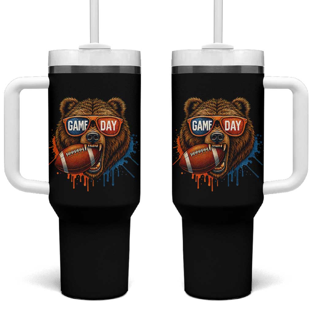 Cool Game Day Bear Graphic Tumbler With Handle Bold Football Fan Dripping Paint - Wonder Print Shop