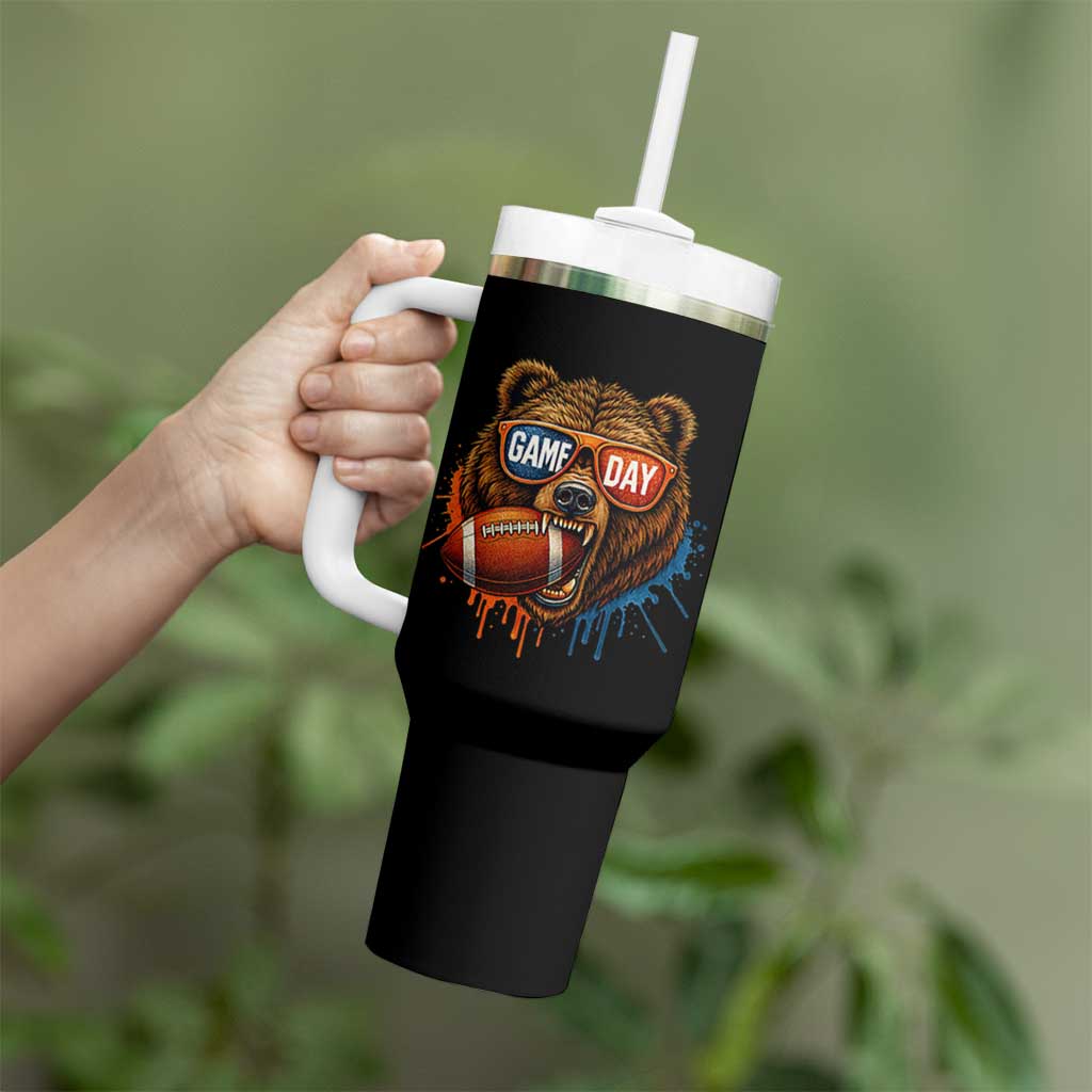 Cool Game Day Bear Graphic Tumbler With Handle Bold Football Fan Dripping Paint - Wonder Print Shop