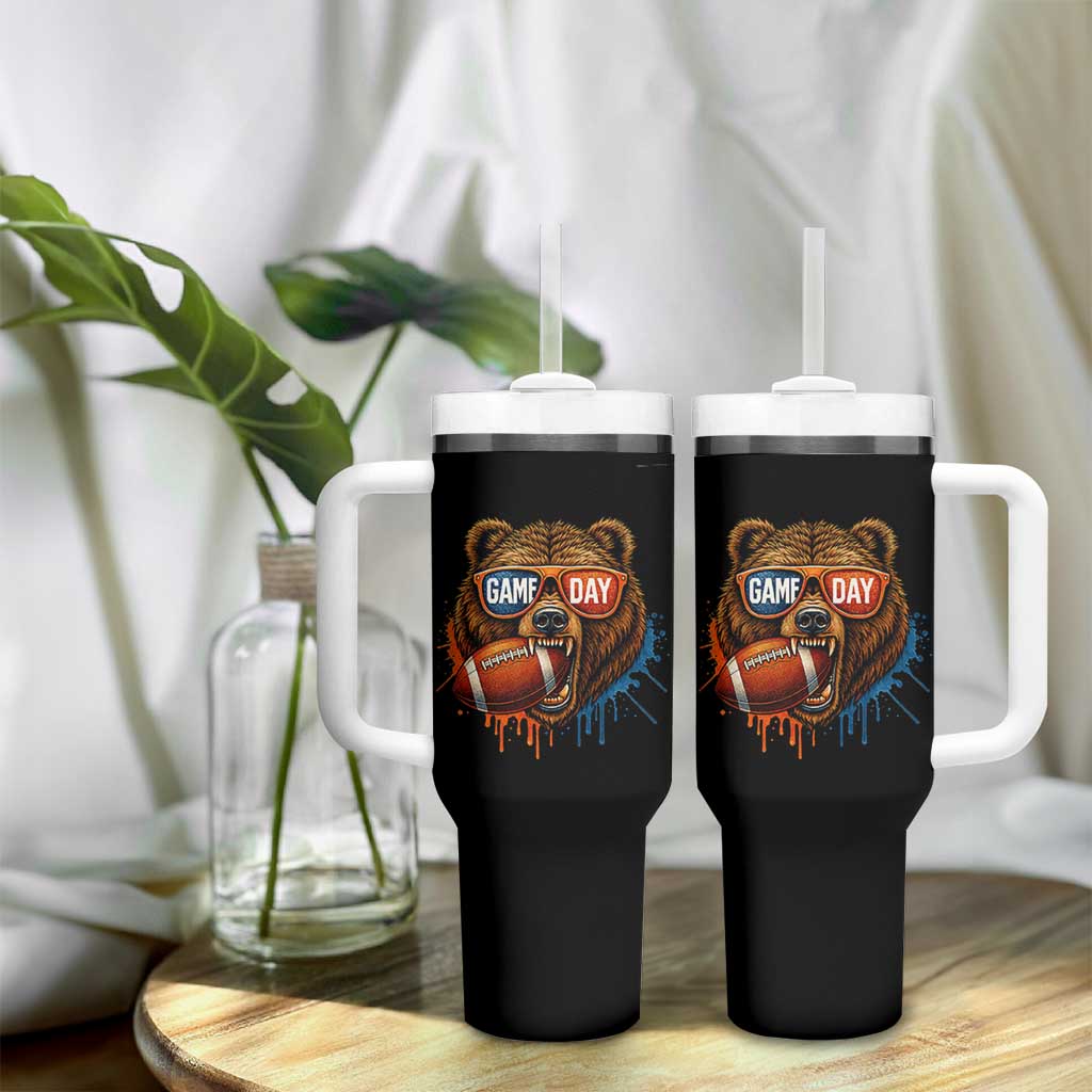 Cool Game Day Bear Graphic Tumbler With Handle Bold Football Fan Dripping Paint - Wonder Print Shop