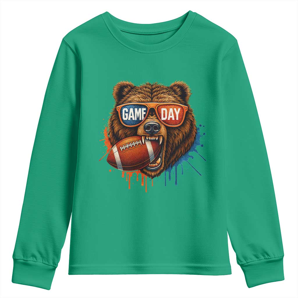 Cool Game Day Bear Graphic Youth Sweatshirt Bold Football Fan Dripping Paint - Wonder Print Shop