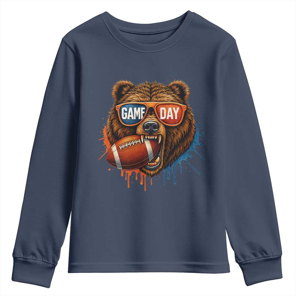 Cool Game Day Bear Graphic Youth Sweatshirt Bold Football Fan Dripping Paint - Wonder Print Shop