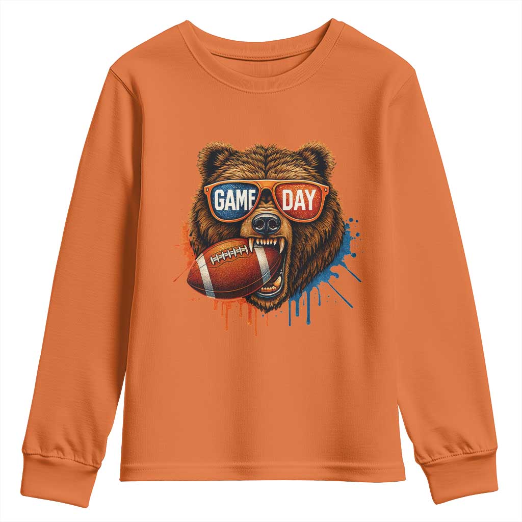 Cool Game Day Bear Graphic Youth Sweatshirt Bold Football Fan Dripping Paint - Wonder Print Shop