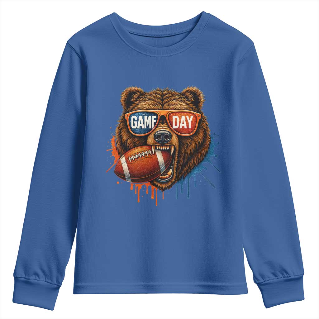 Cool Game Day Bear Graphic Youth Sweatshirt Bold Football Fan Dripping Paint - Wonder Print Shop
