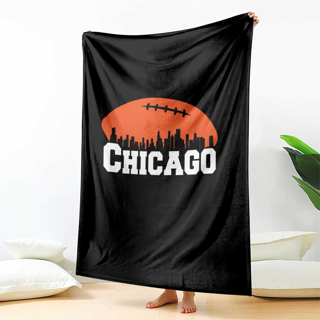 Chicago Skyline Football Graphic Throw Blanket Bold Windy City Fan Art for Game Days - Wonder Print Shop