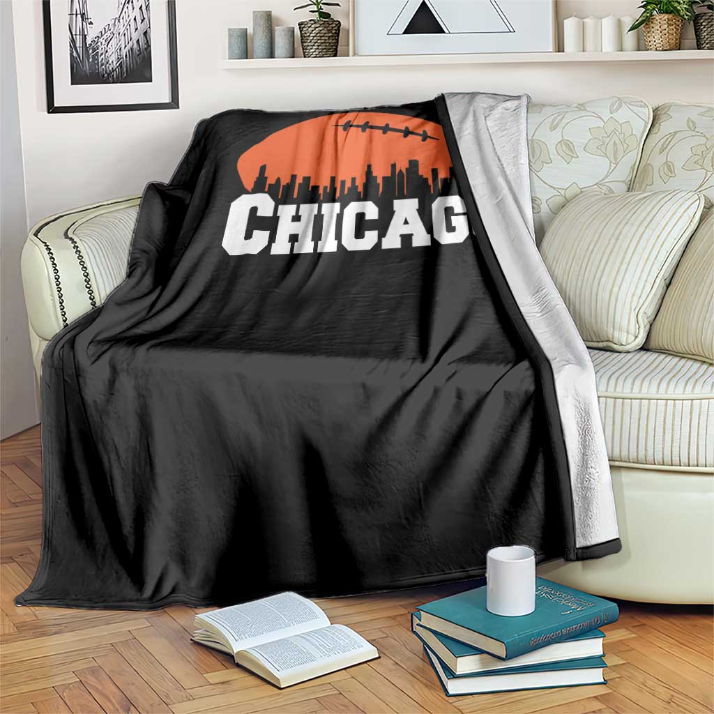 Chicago Skyline Football Graphic Throw Blanket Bold Windy City Fan Art for Game Days - Wonder Print Shop