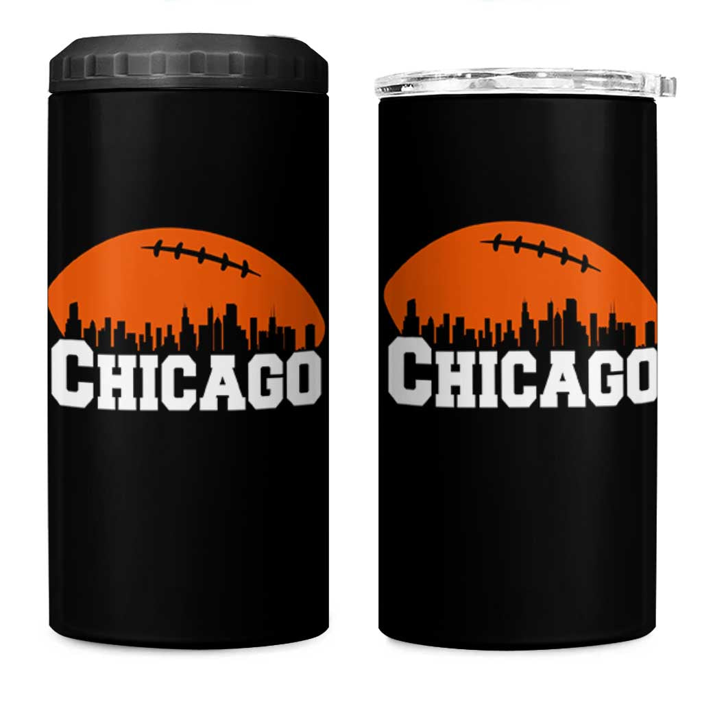 Chicago Skyline Football Graphic 4 in 1 Can Cooler Tumbler Bold Windy City Fan Art for Game Days - Wonder Print Shop