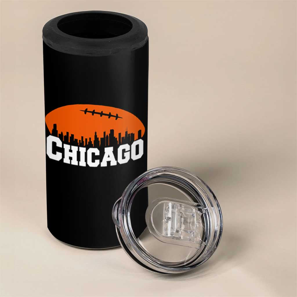 Chicago Skyline Football Graphic 4 in 1 Can Cooler Tumbler Bold Windy City Fan Art for Game Days - Wonder Print Shop