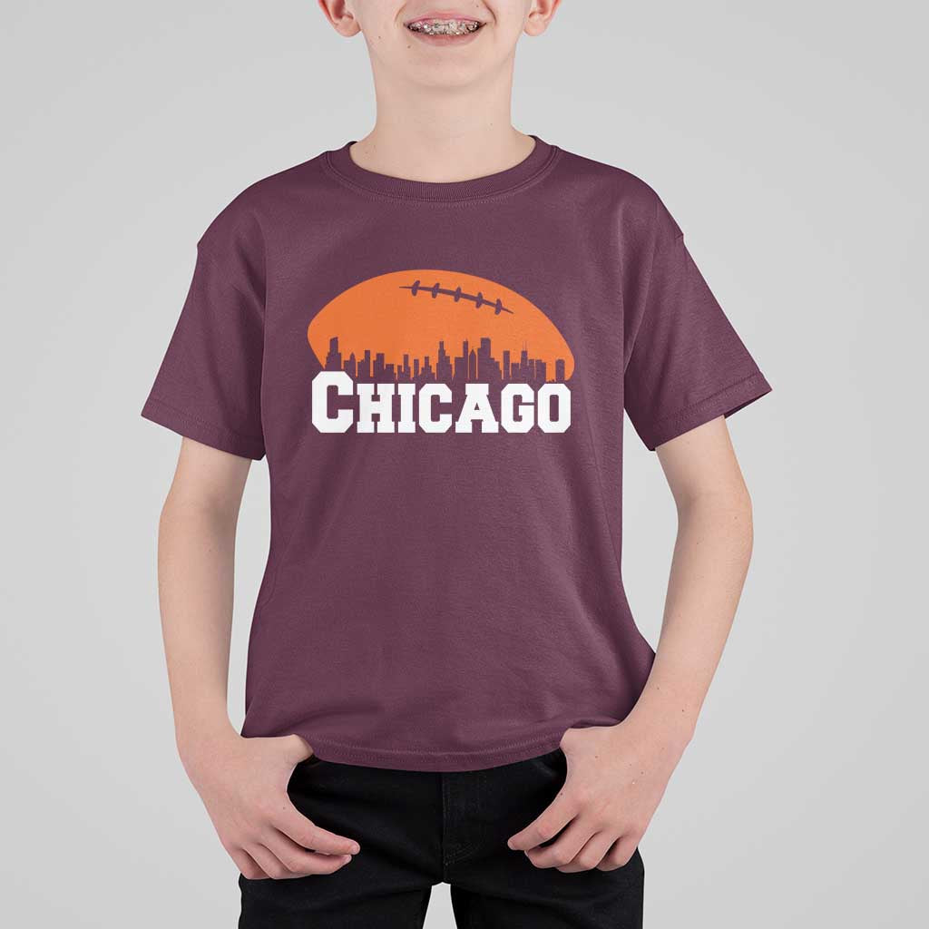 Chicago Skyline Football Graphic T Shirt For Kid Bold Windy City Fan Art for Game Days - Wonder Print Shop