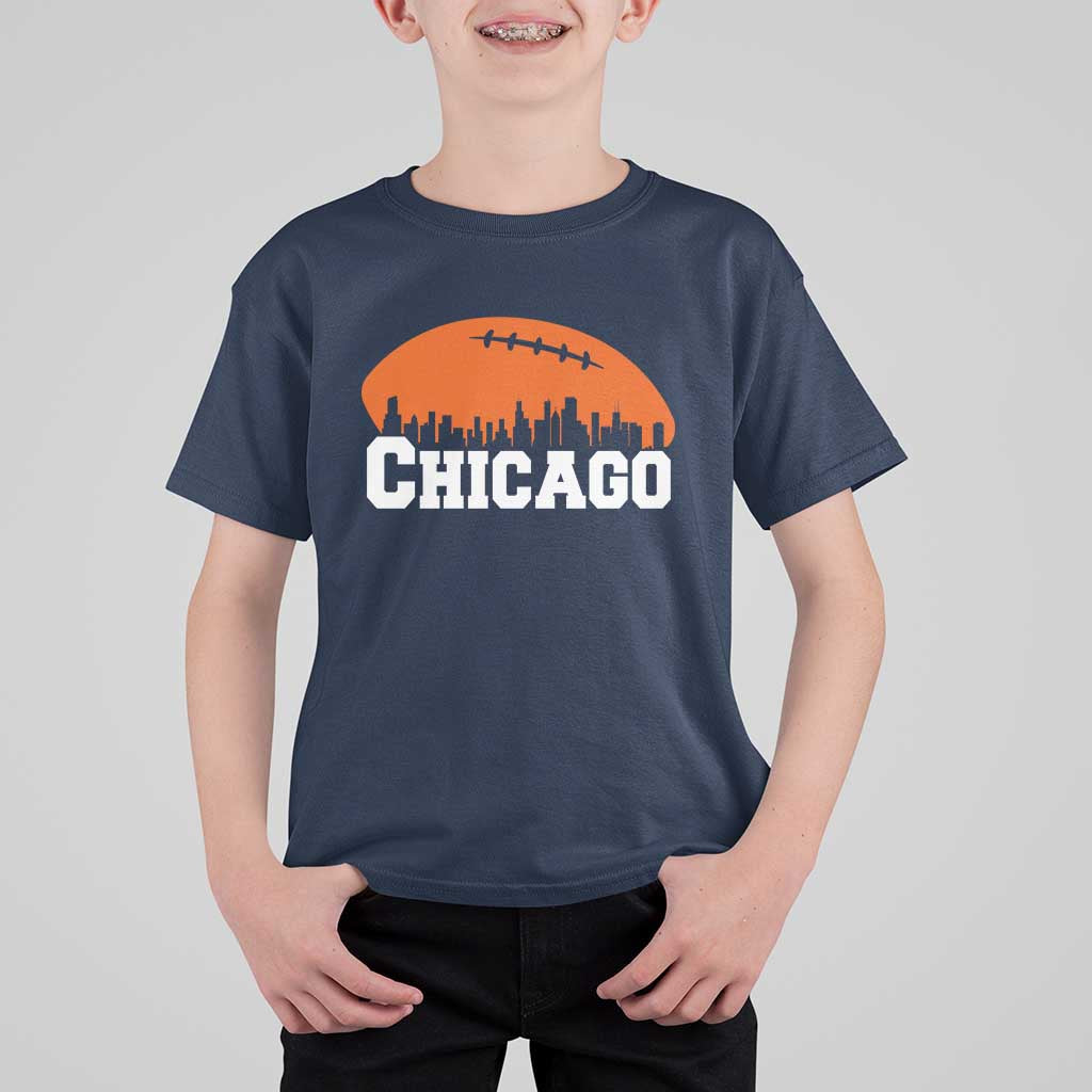 Chicago Skyline Football Graphic T Shirt For Kid Bold Windy City Fan Art for Game Days - Wonder Print Shop
