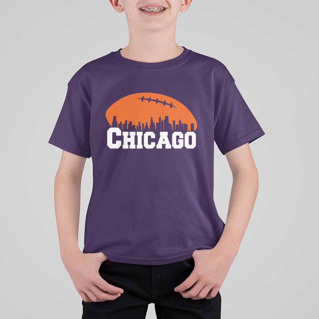 Chicago Skyline Football Graphic T Shirt For Kid Bold Windy City Fan Art for Game Days - Wonder Print Shop