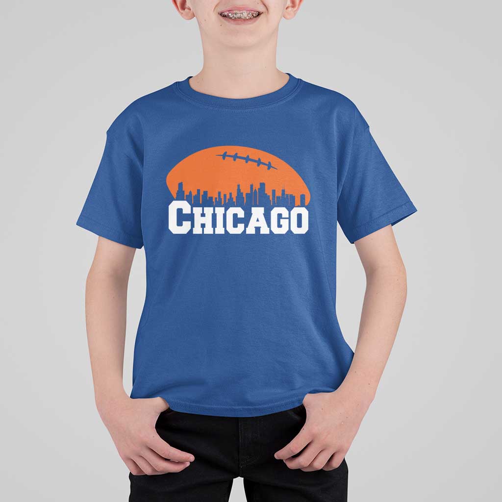 Chicago Skyline Football Graphic T Shirt For Kid Bold Windy City Fan Art for Game Days - Wonder Print Shop