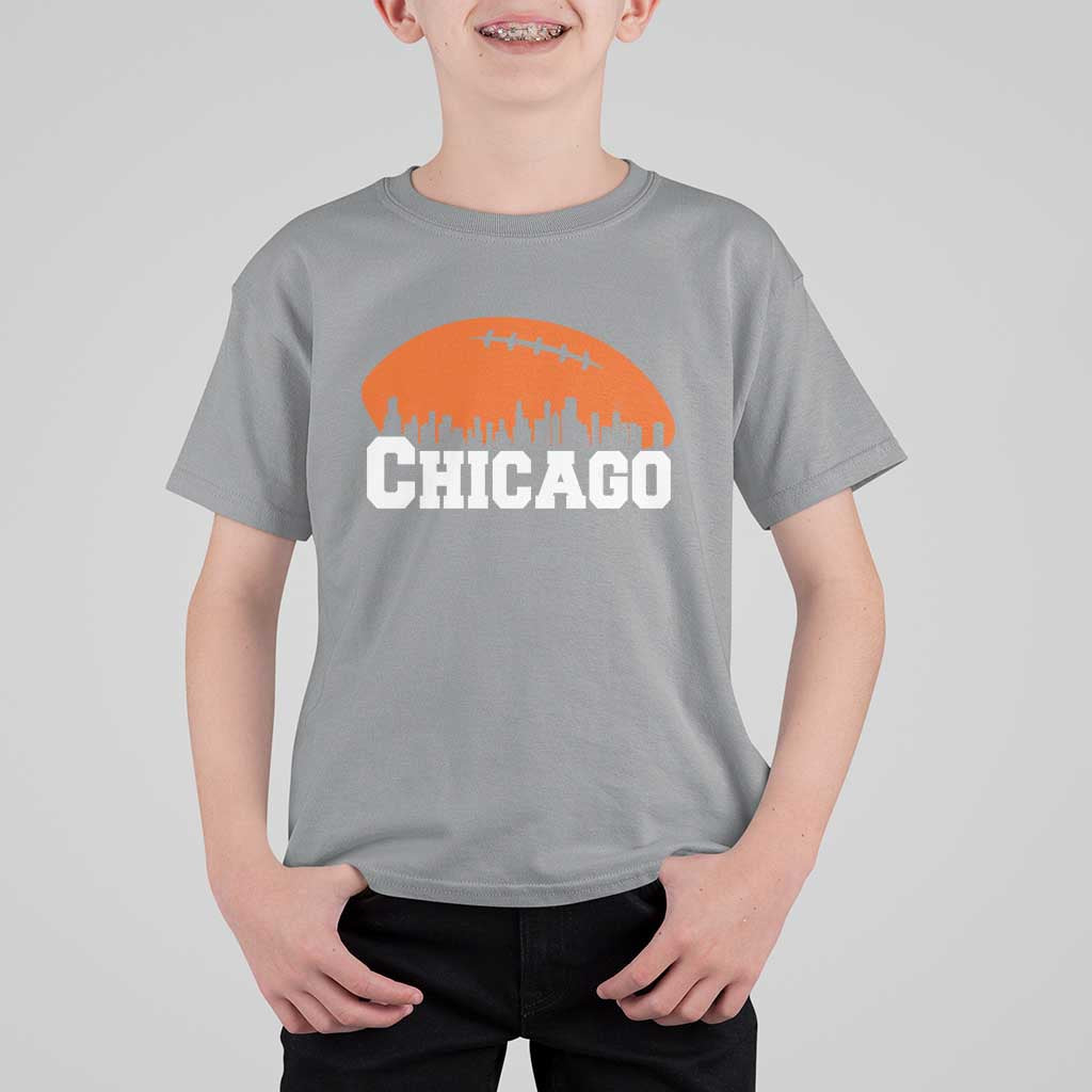 Chicago Skyline Football Graphic T Shirt For Kid Bold Windy City Fan Art for Game Days - Wonder Print Shop
