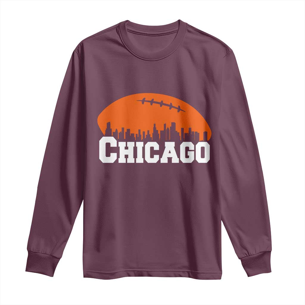 Chicago Skyline Football Graphic Long Sleeve Shirt Bold Windy City Fan Art for Game Days - Wonder Print Shop