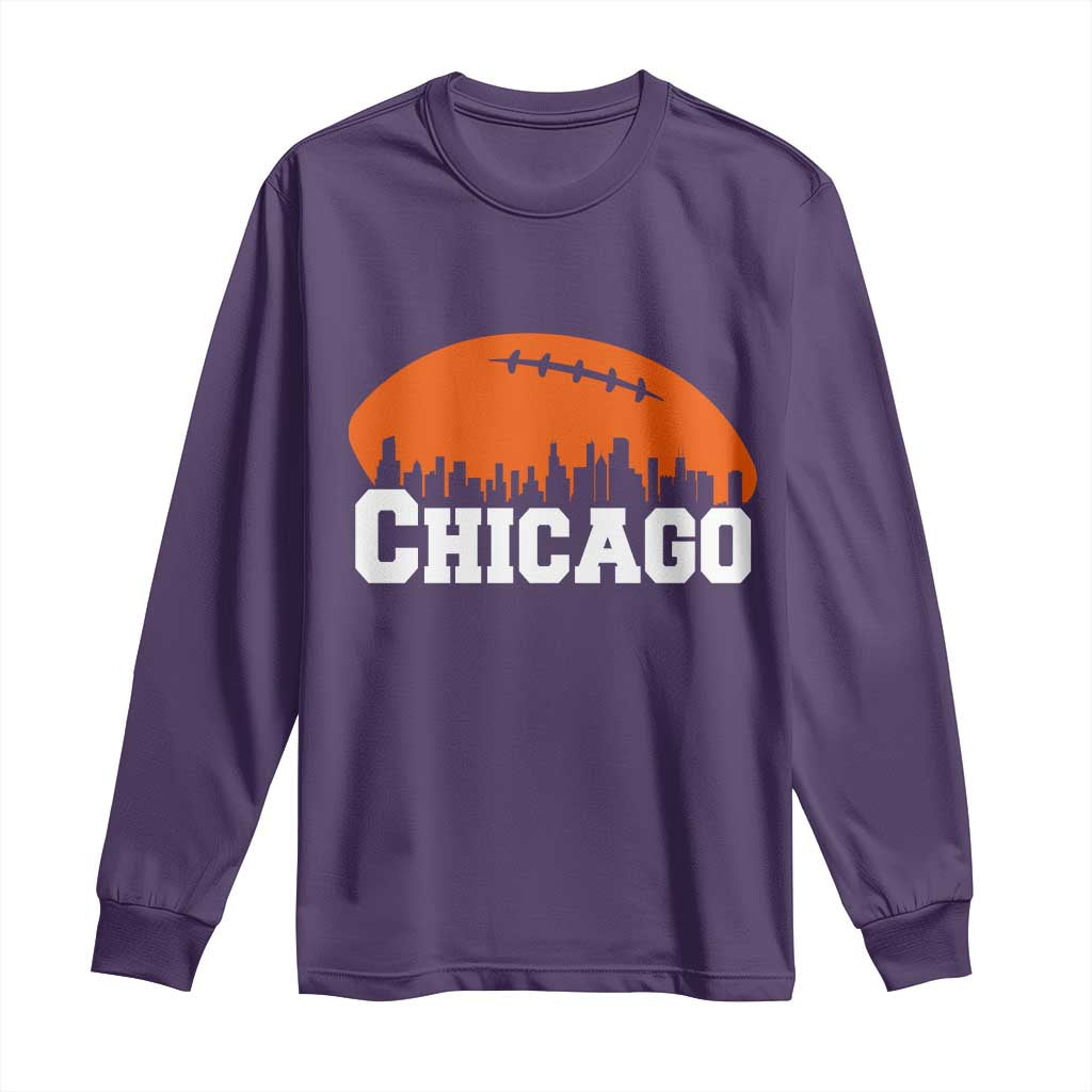 Chicago Skyline Football Graphic Long Sleeve Shirt Bold Windy City Fan Art for Game Days - Wonder Print Shop