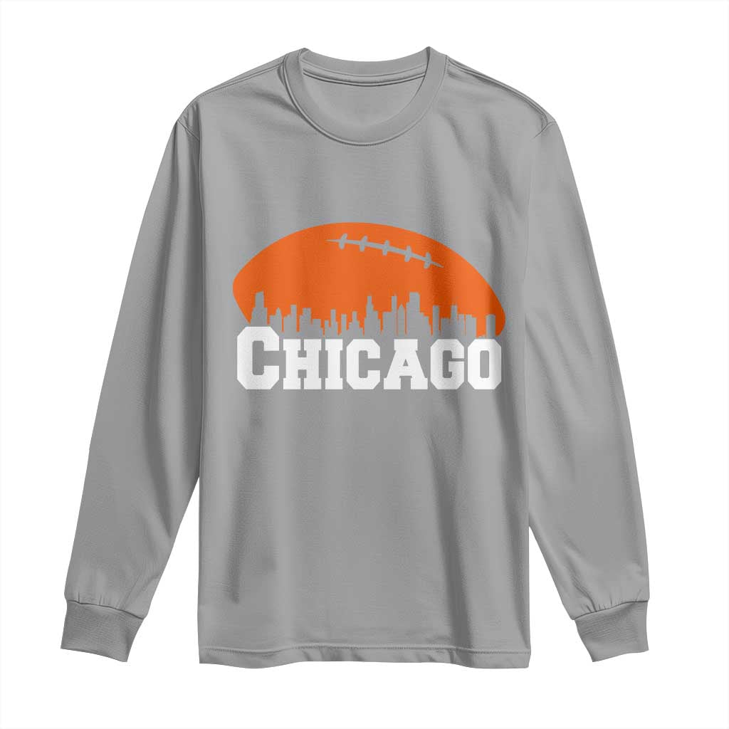 Chicago Skyline Football Graphic Long Sleeve Shirt Bold Windy City Fan Art for Game Days - Wonder Print Shop
