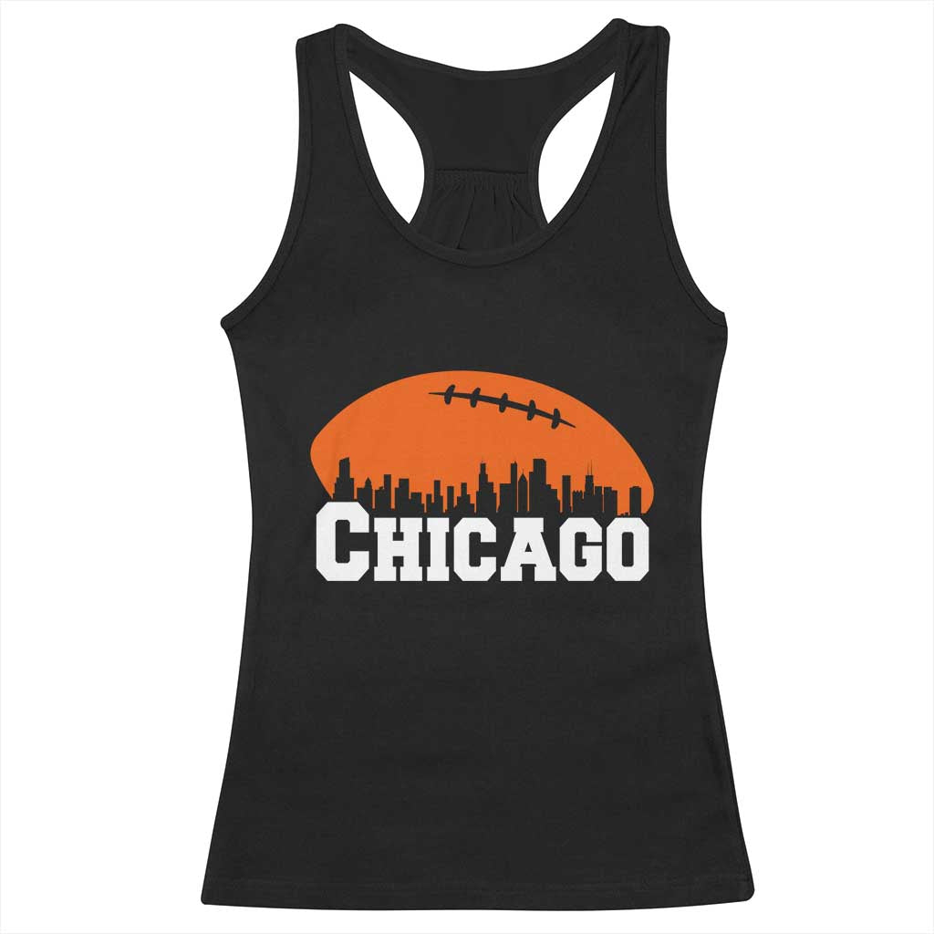 Chicago Skyline Football Graphic Racerback Tank Top Bold Windy City Fan Art for Game Days - Wonder Print Shop