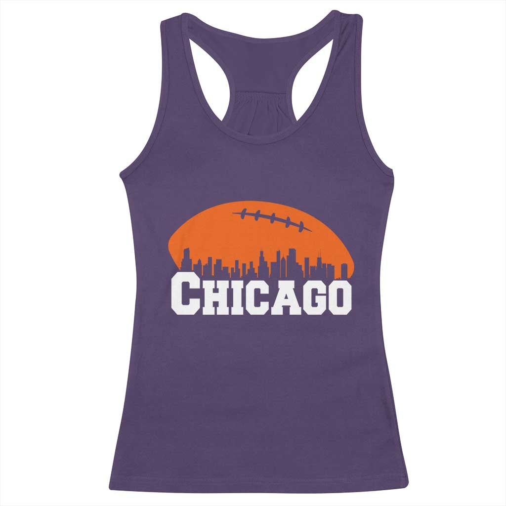 Chicago Skyline Football Graphic Racerback Tank Top Bold Windy City Fan Art for Game Days - Wonder Print Shop