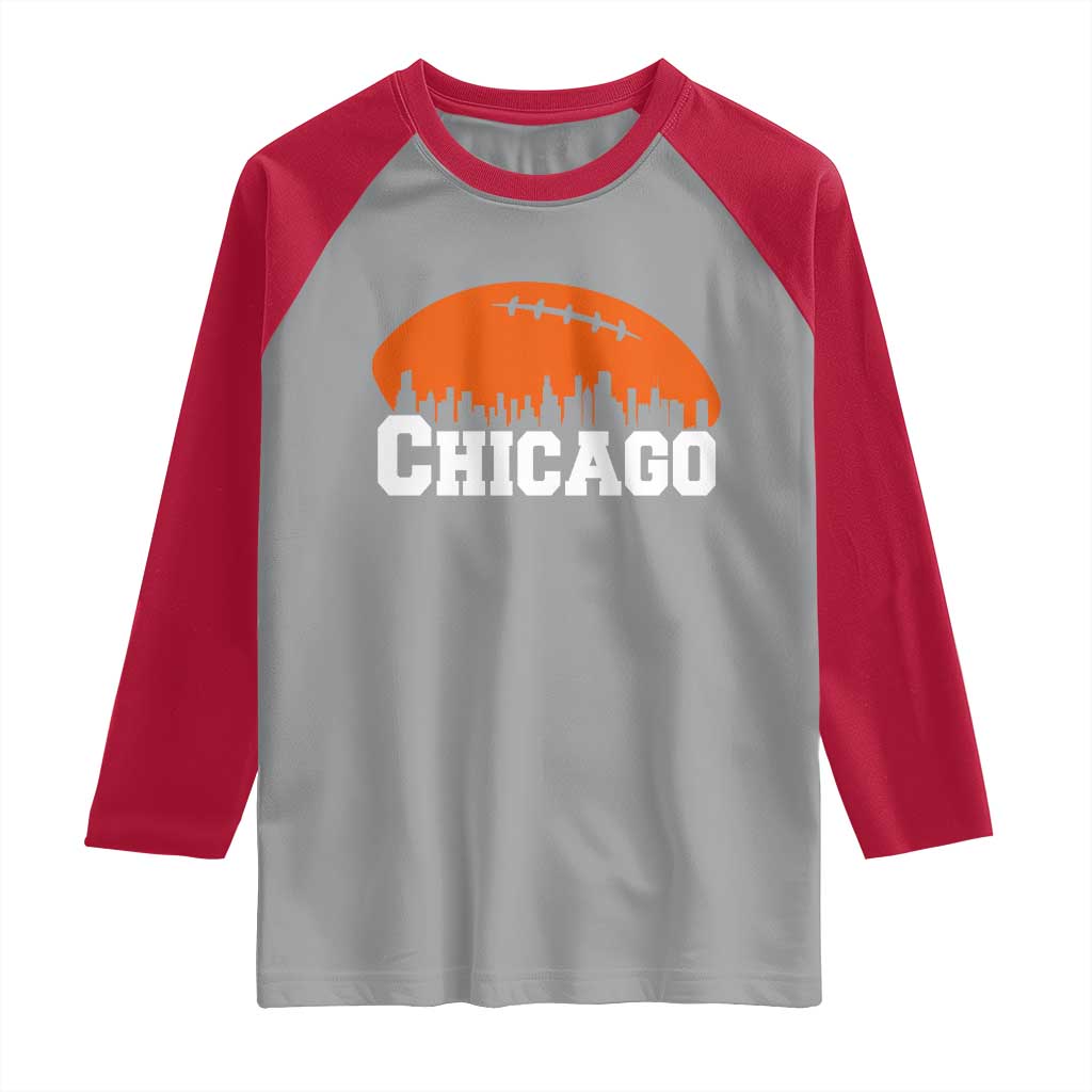 Chicago Skyline Football Graphic Raglan Shirt Bold Windy City Fan Art for Game Days - Wonder Print Shop