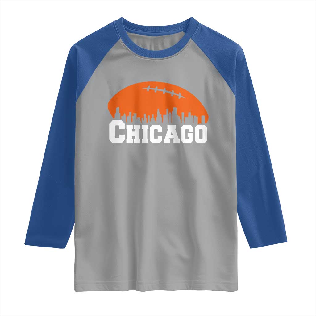 Chicago Skyline Football Graphic Raglan Shirt Bold Windy City Fan Art for Game Days - Wonder Print Shop