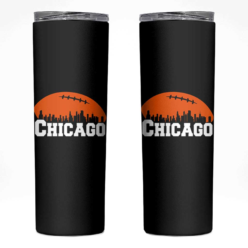 Chicago Skyline Football Graphic Skinny Tumbler Bold Windy City Fan Art for Game Days - Wonder Print Shop