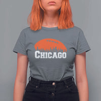 Chicago Skyline Football Graphic T Shirt For Women Bold Windy City Fan Art for Game Days - Wonder Print Shop