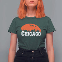 Chicago Skyline Football Graphic T Shirt For Women Bold Windy City Fan Art for Game Days - Wonder Print Shop