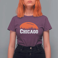 Chicago Skyline Football Graphic T Shirt For Women Bold Windy City Fan Art for Game Days - Wonder Print Shop