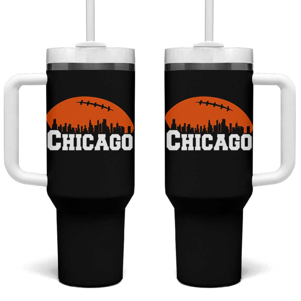 Chicago Skyline Football Graphic Tumbler With Handle Bold Windy City Fan Art for Game Days - Wonder Print Shop