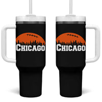 Chicago Skyline Football Graphic Tumbler With Handle Bold Windy City Fan Art for Game Days - Wonder Print Shop