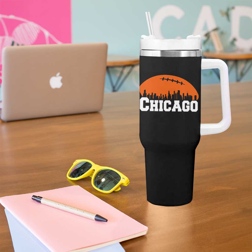 Chicago Skyline Football Graphic Tumbler With Handle Bold Windy City Fan Art for Game Days - Wonder Print Shop