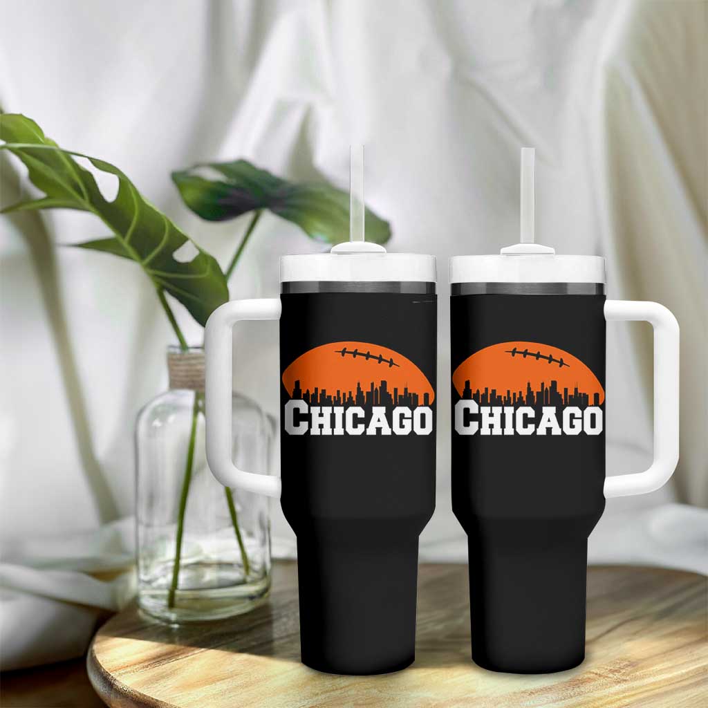 Chicago Skyline Football Graphic Tumbler With Handle Bold Windy City Fan Art for Game Days - Wonder Print Shop
