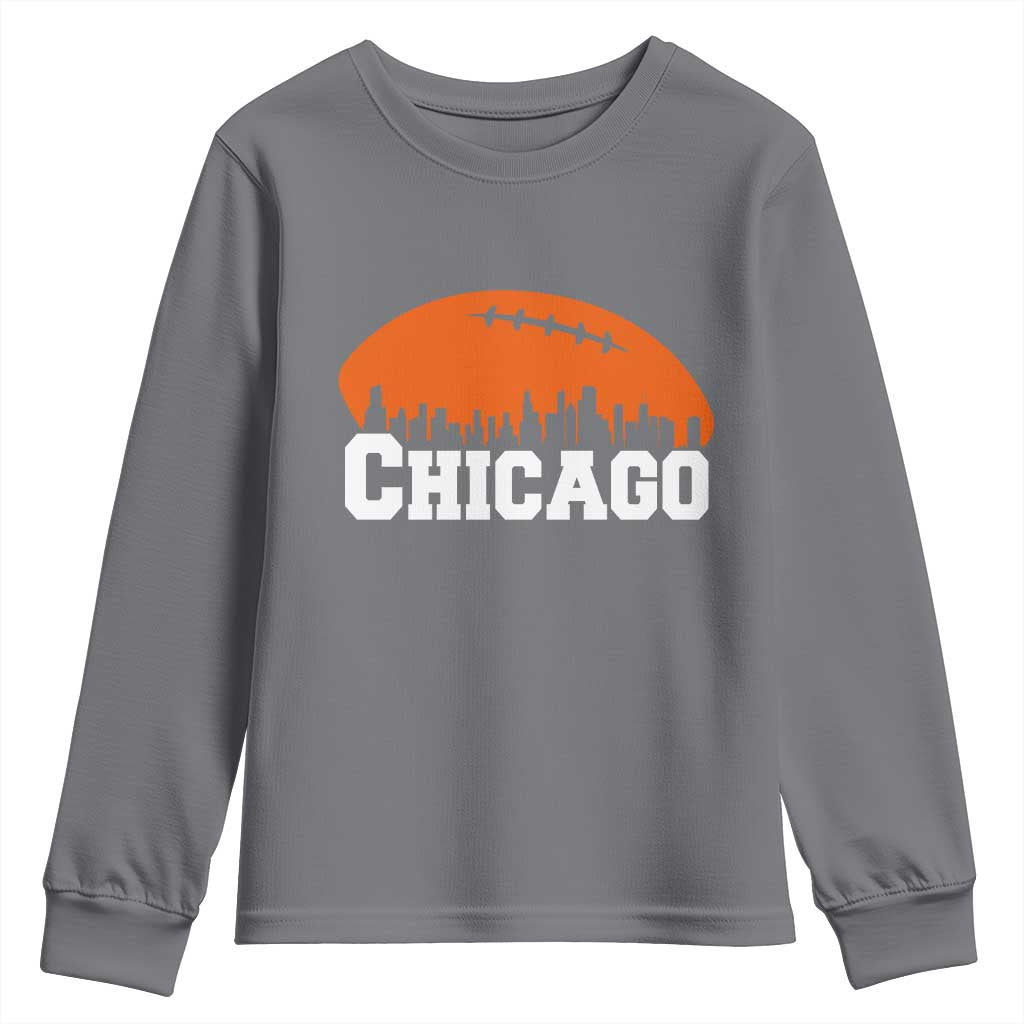 Chicago Skyline Football Graphic Youth Sweatshirt Bold Windy City Fan Art for Game Days - Wonder Print Shop