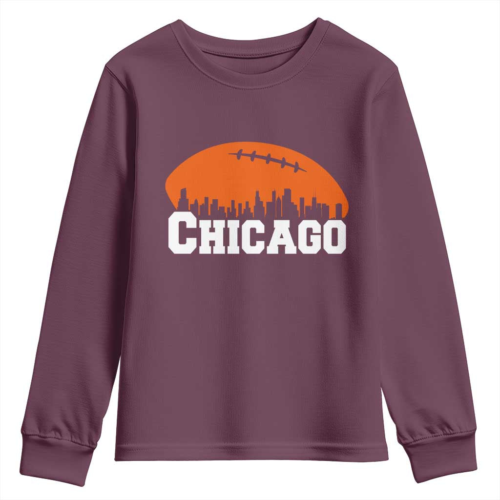 Chicago Skyline Football Graphic Youth Sweatshirt Bold Windy City Fan Art for Game Days - Wonder Print Shop
