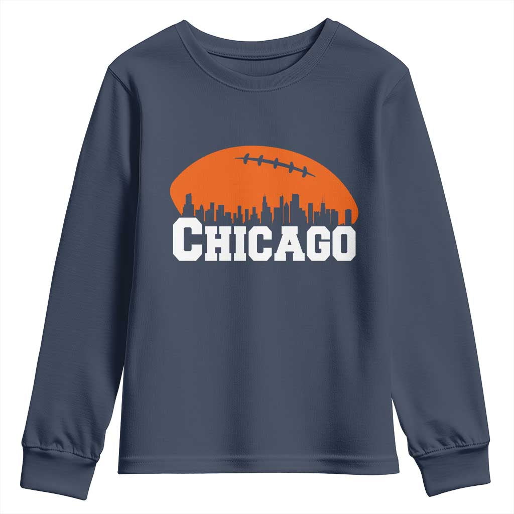 Chicago Skyline Football Graphic Youth Sweatshirt Bold Windy City Fan Art for Game Days - Wonder Print Shop