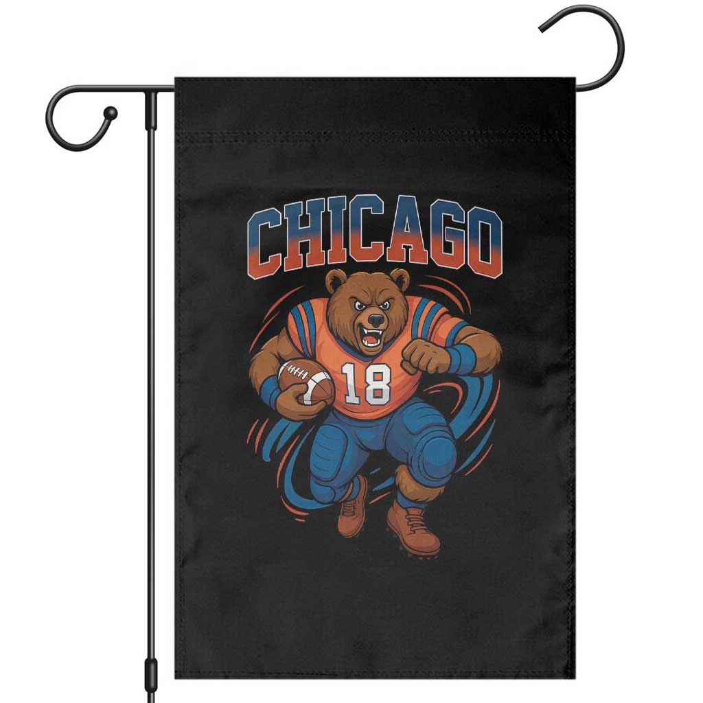 Fierce Football Bear Garden Flag Chicago Fan Number 18 Bold Orange Game Day Spirit - Wonder Print Shop