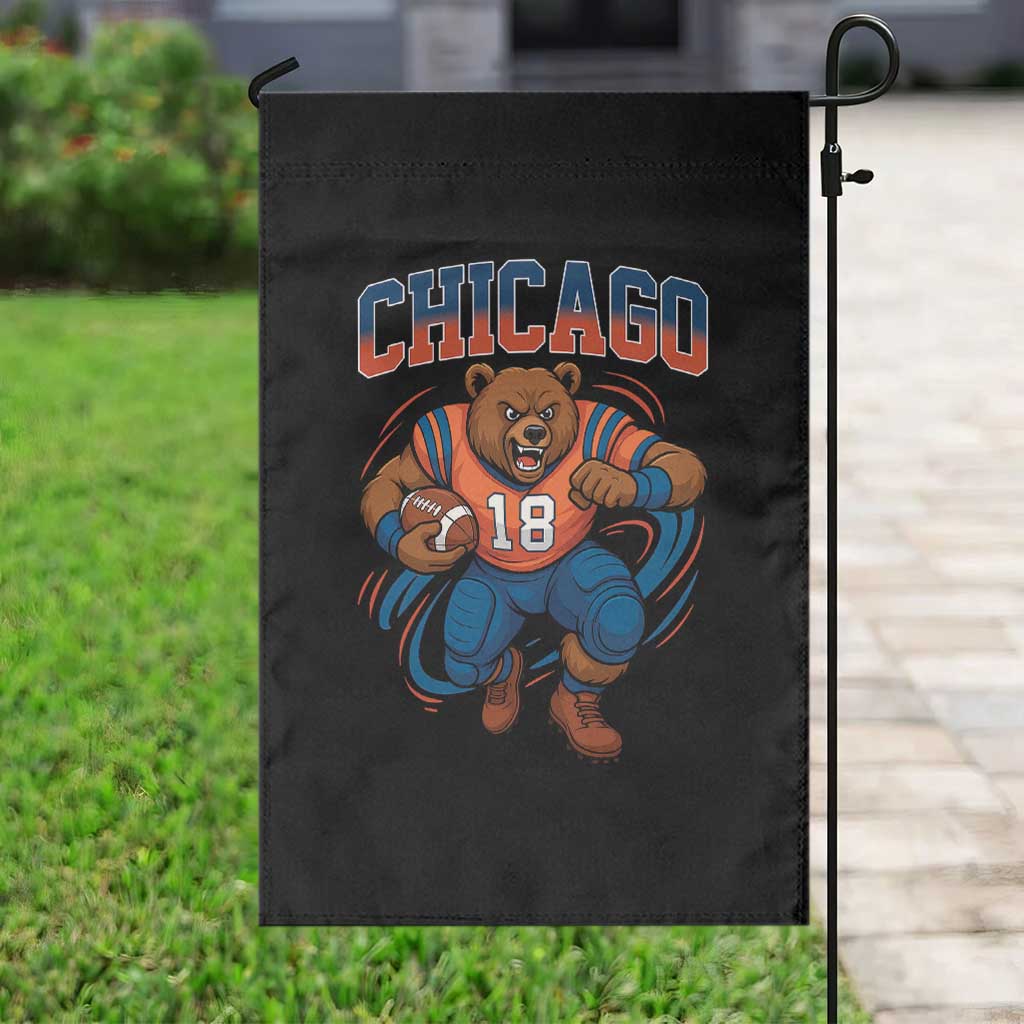 Fierce Football Bear Garden Flag Chicago Fan Number 18 Bold Orange Game Day Spirit - Wonder Print Shop