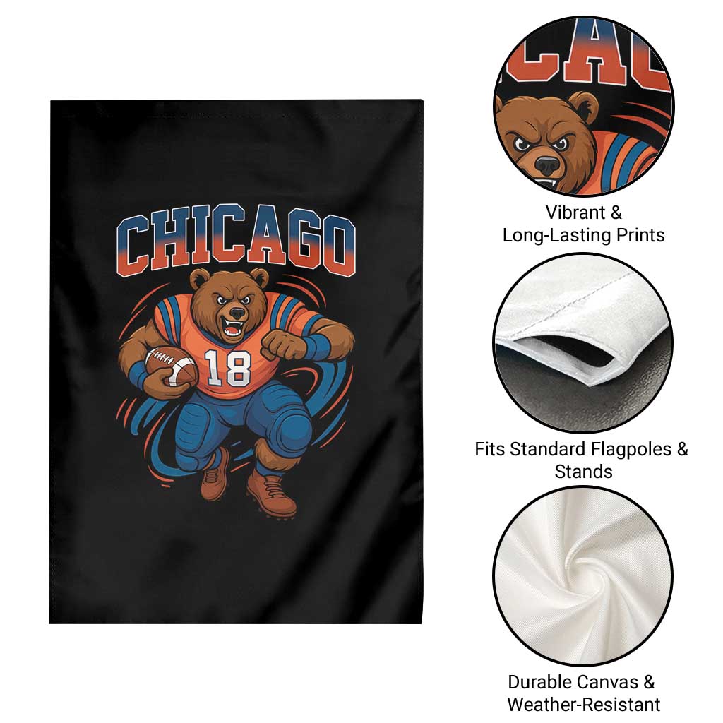 Fierce Football Bear Garden Flag Chicago Fan Number 18 Bold Orange Game Day Spirit - Wonder Print Shop