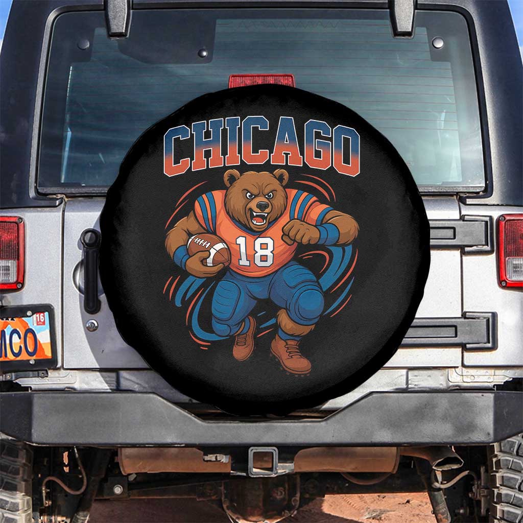 Fierce Football Bear Spare Tire Cover Chicago Fan Number 18 Bold Orange Game Day Spirit - Wonder Print Shop