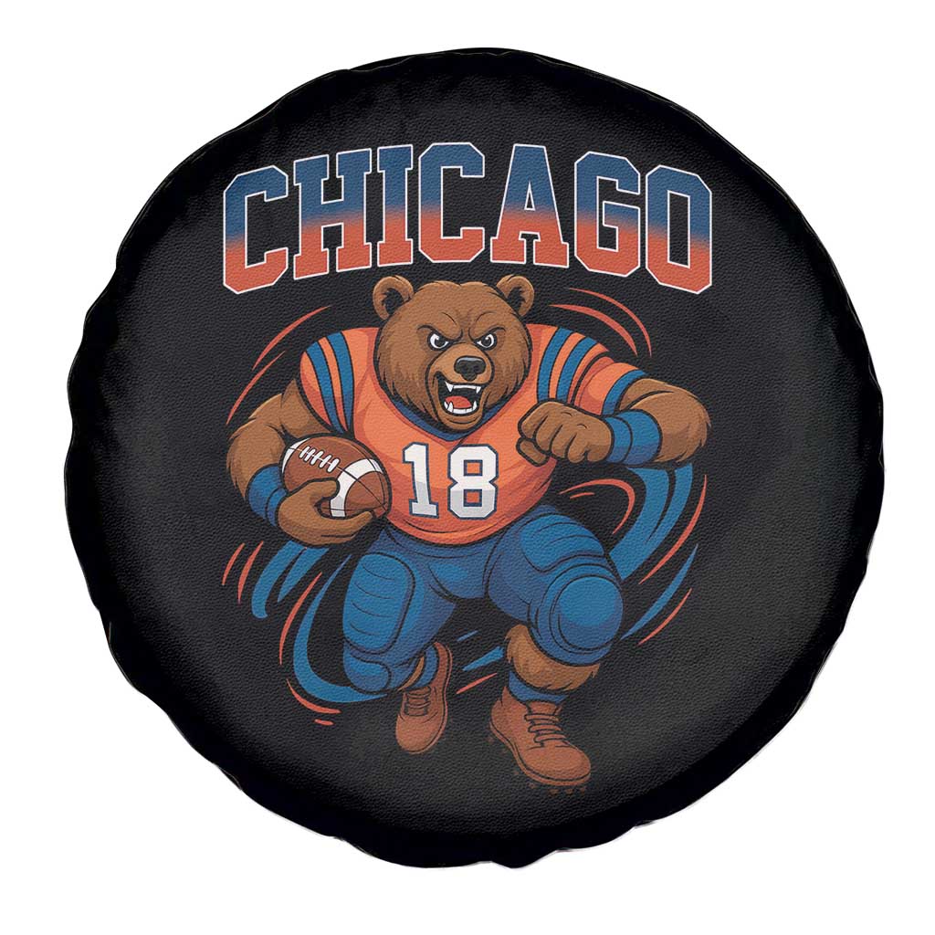 Fierce Football Bear Spare Tire Cover Chicago Fan Number 18 Bold Orange Game Day Spirit - Wonder Print Shop