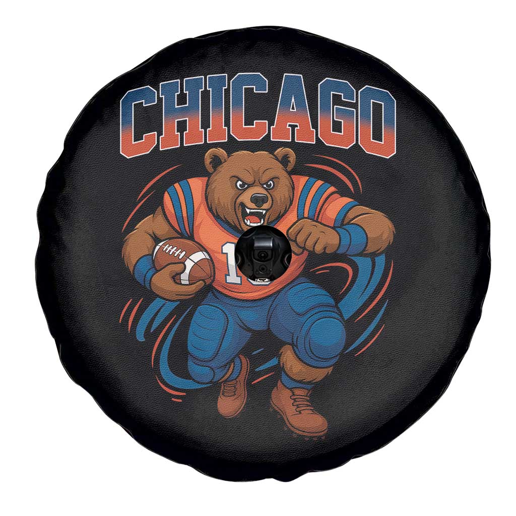 Fierce Football Bear Spare Tire Cover Chicago Fan Number 18 Bold Orange Game Day Spirit - Wonder Print Shop