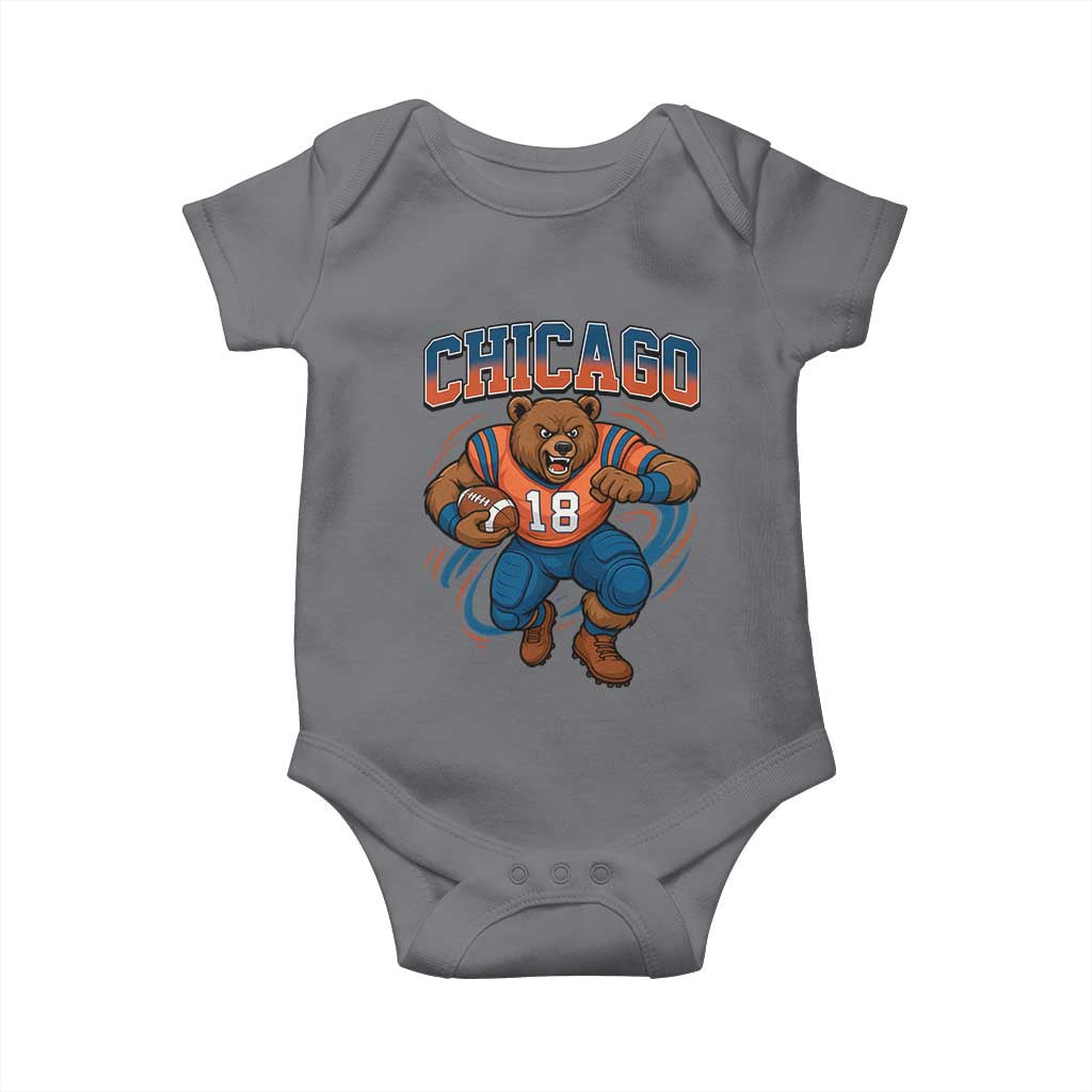 Fierce Football Bear Baby Onesie Chicago Fan Number 18 Bold Orange Game Day Spirit - Wonder Print Shop