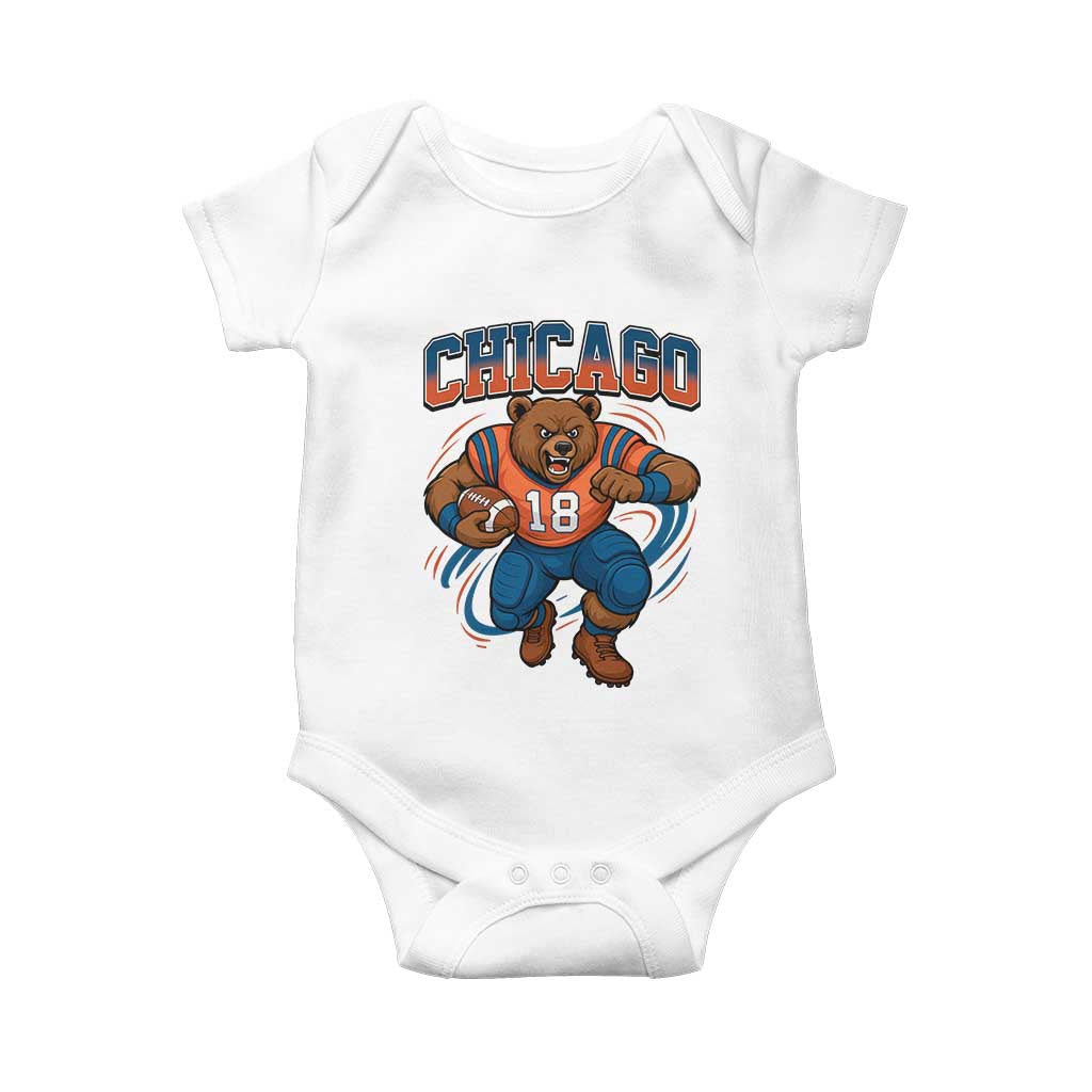 Fierce Football Bear Baby Onesie Chicago Fan Number 18 Bold Orange Game Day Spirit - Wonder Print Shop