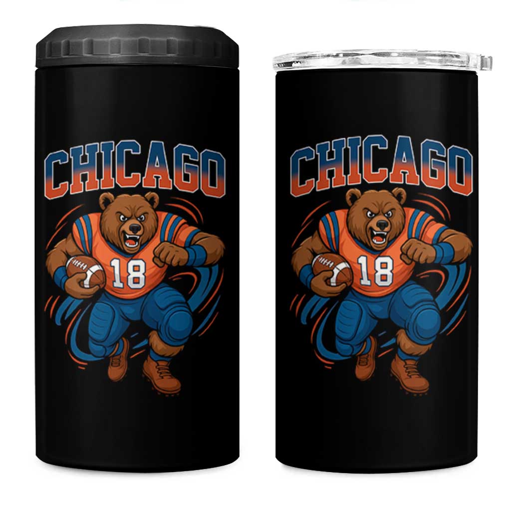 Fierce Football Bear 4 in 1 Can Cooler Tumbler Chicago Fan Number 18 Bold Orange Game Day Spirit - Wonder Print Shop