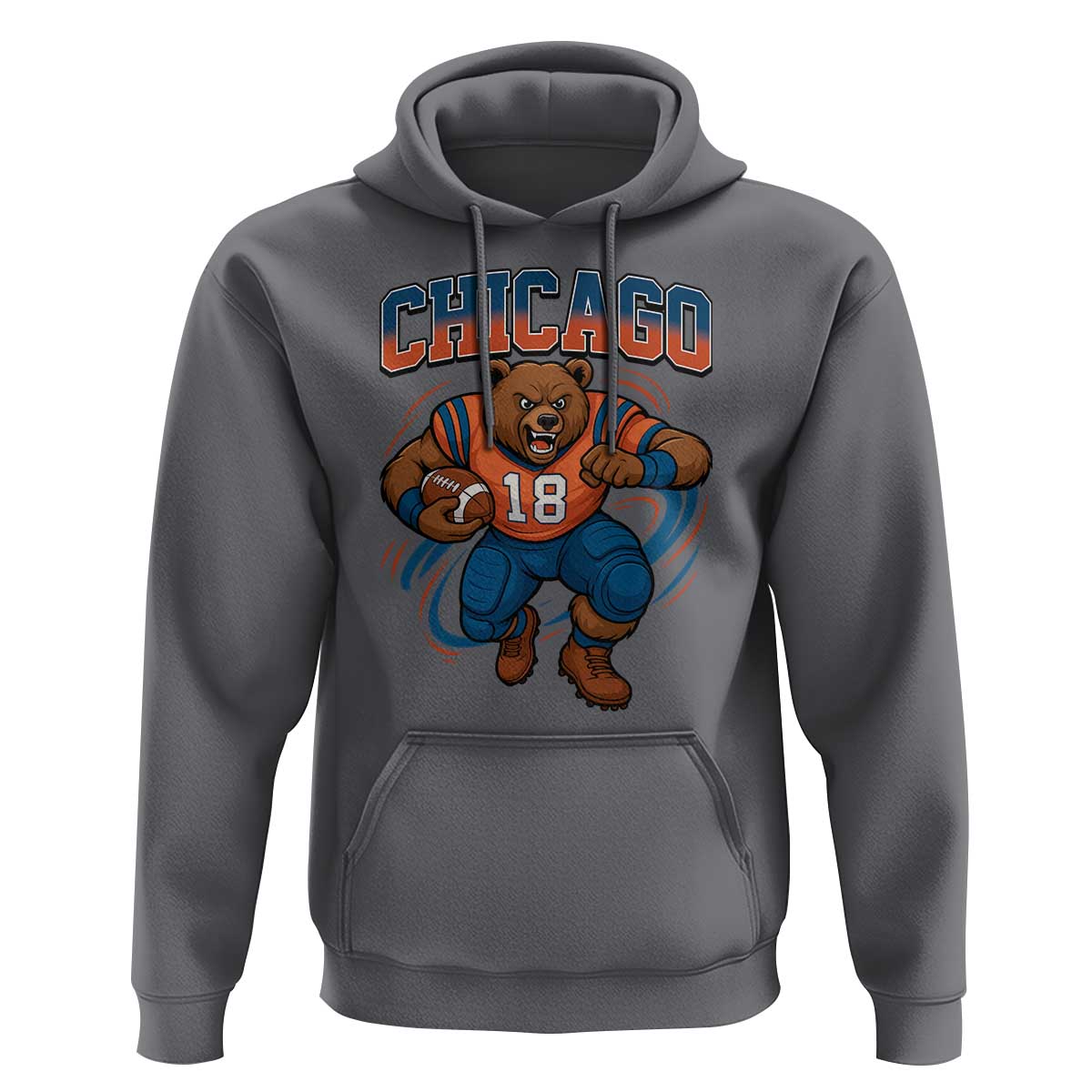 Fierce Football Bear Hoodie Chicago Fan Number 18 Bold Orange Game Day Spirit - Wonder Print Shop