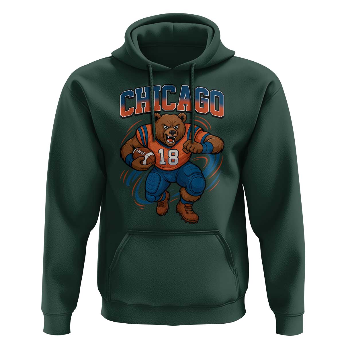 Fierce Football Bear Hoodie Chicago Fan Number 18 Bold Orange Game Day Spirit - Wonder Print Shop