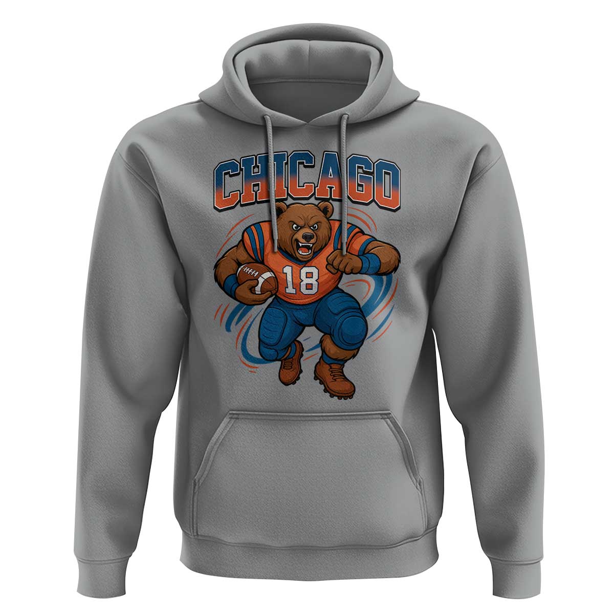 Fierce Football Bear Hoodie Chicago Fan Number 18 Bold Orange Game Day Spirit - Wonder Print Shop