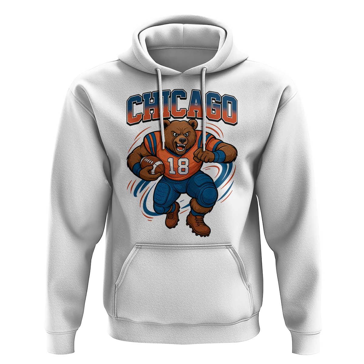 Fierce Football Bear Hoodie Chicago Fan Number 18 Bold Orange Game Day Spirit - Wonder Print Shop
